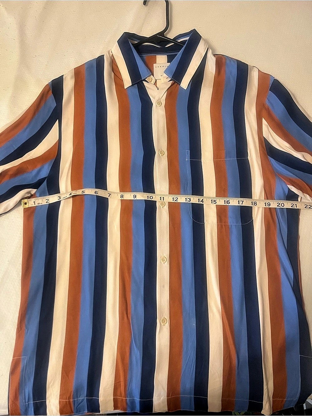 sandro Striped Viscose Shirt in Blue & Orange Size Medium